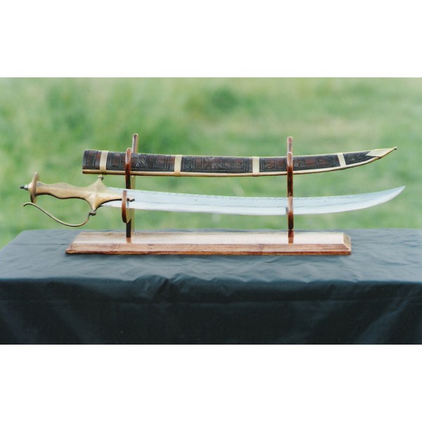 Tradition Nepalese Sword, Brass Grip, Wooden Carving Sheath